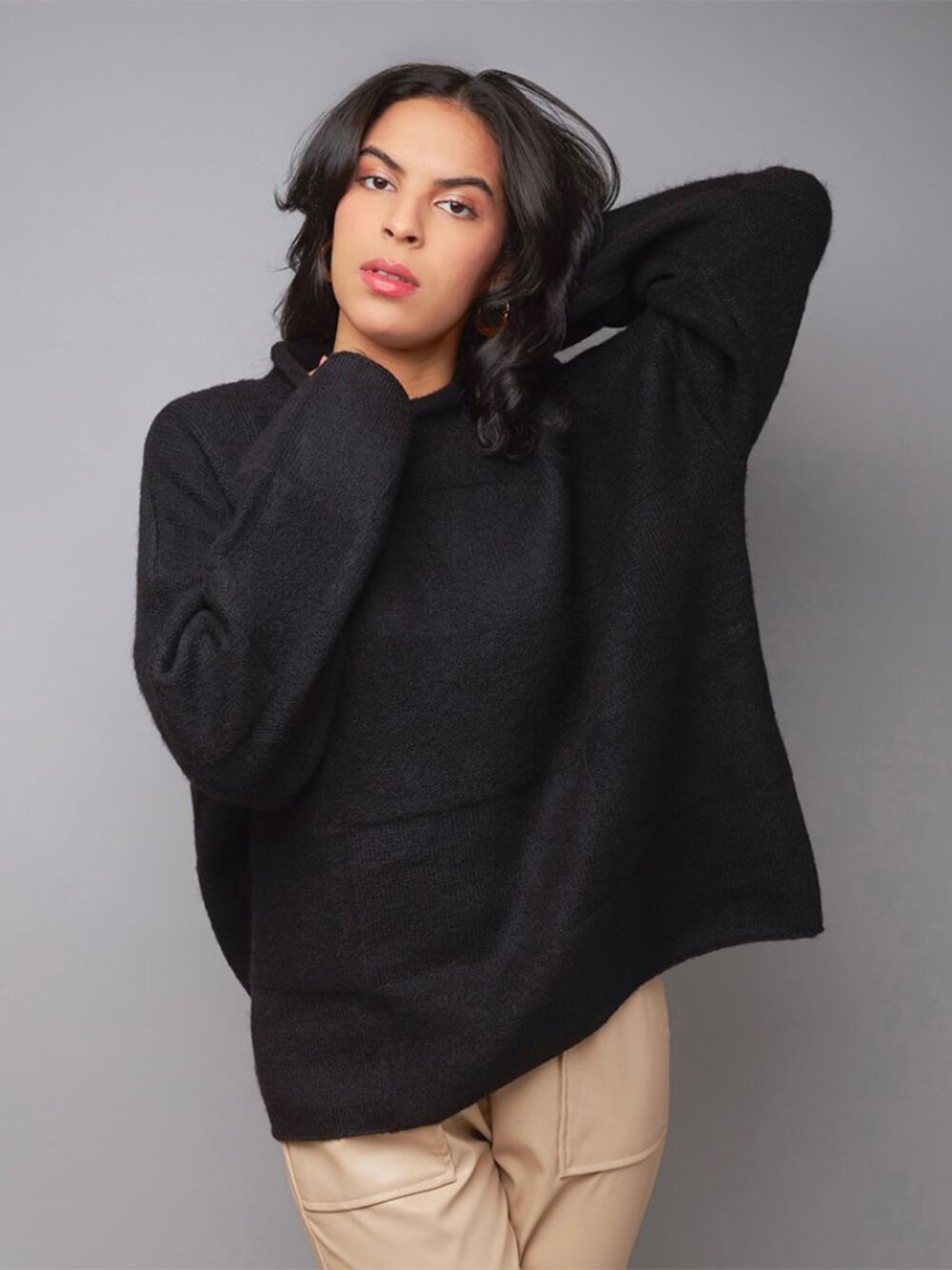 BLACK MOCK NECK KNIT SWEATER JUMPER